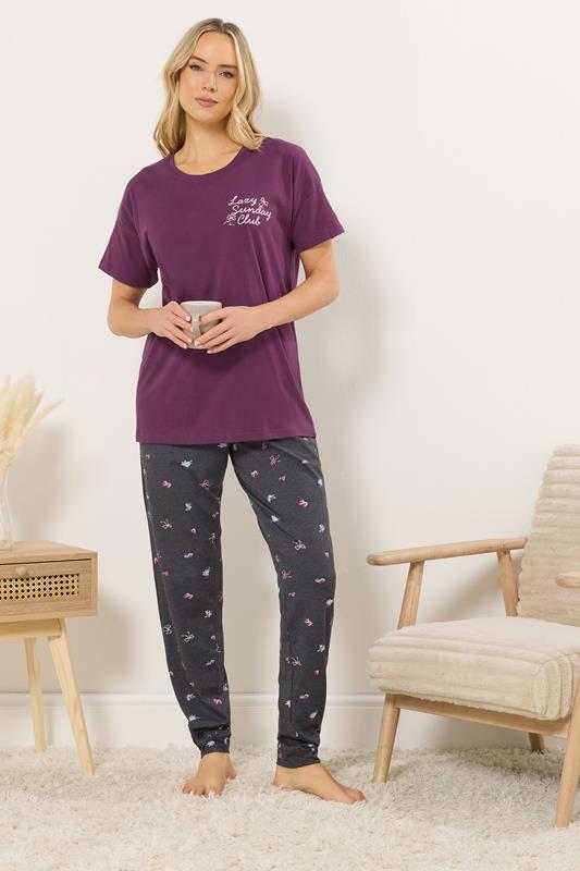 Tall  LTS Tall Burgundy Red 'Sunday Club' Slogan Pyjama Set