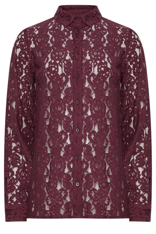 LTS Tall Burgundy Red Lace Long Sleeve Shirt | Long Tall Sally 7