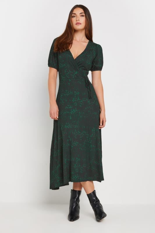 Tall  LTS Tall Green Leopard Print Wrap Midi Dress