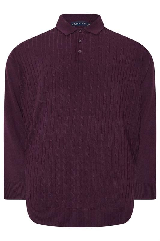 BadRhino Big & Tall Plum Purple Cable Knit Polo Shirt | BadRhino 1
