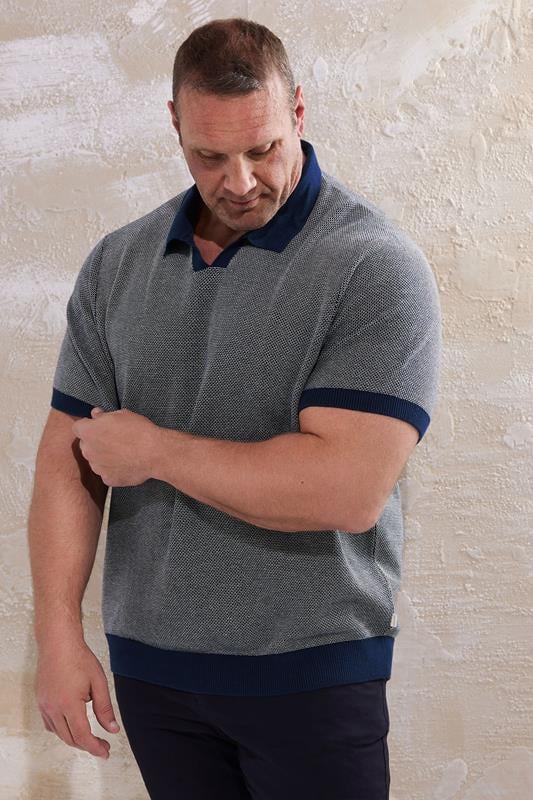 JACK & JONES Big & Tall Navy Blue Knitted Polo | BadRhino 1