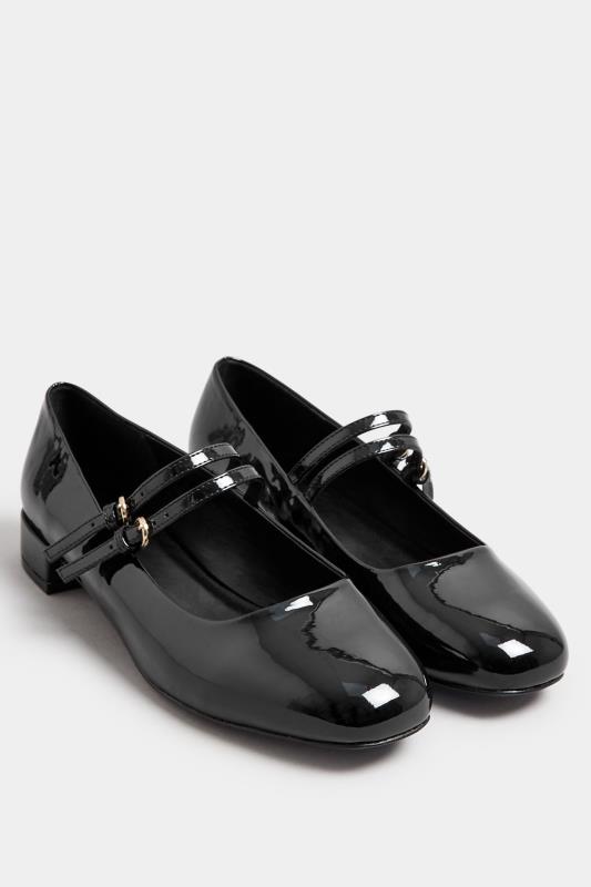 Black Patent Low Block Mary Jane Shoes In Extra Wide EEE Fit | Yours Clothing 2