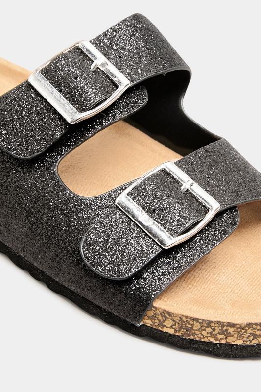 LTS Black Glitter Buckle Strap Sandals In Standard Fit | Long Tall Sally  5
