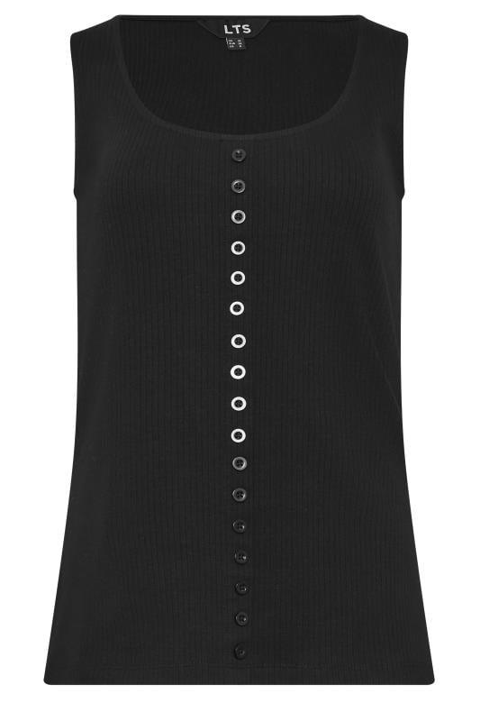 LTS Tall Women's Black Ribbed Button Detail Vest Top | Long Tall Sally 5