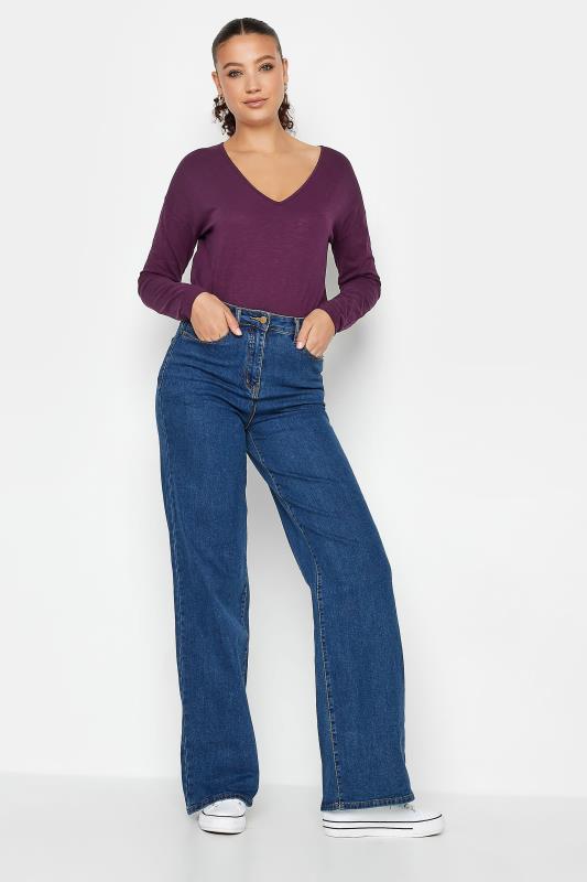LTS Tall Purple V-Neck Long Sleeve Cotton T-Shirt | Long Tall Sally 2