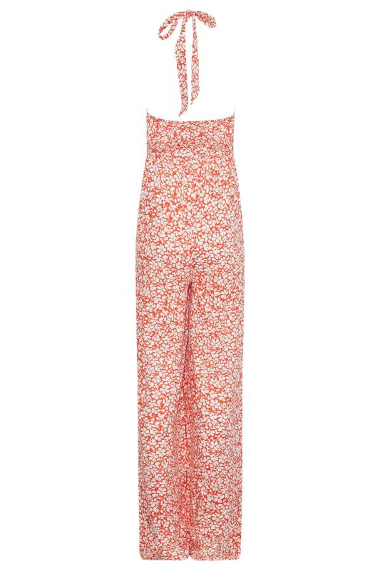 LTS Tall Women's Orange Floral Print Halter Neck Jumpsuit | Long Tall Sally 7