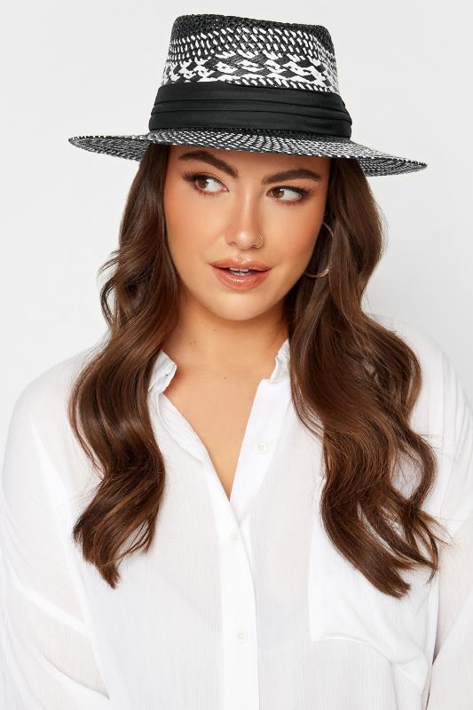 Black & White Contrast Straw Boater Hat | Yours Clothing 1