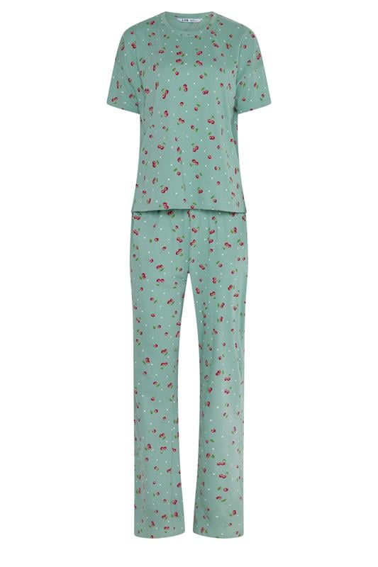 LTS Tall Women's Green Cherry Print Cotton Wide Leg Pyjama Set | Long Tall Sally 5