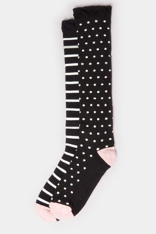YOURS 2 PACK Black Stripe & Spot Print Welly Socks | Yours Clothing 4
