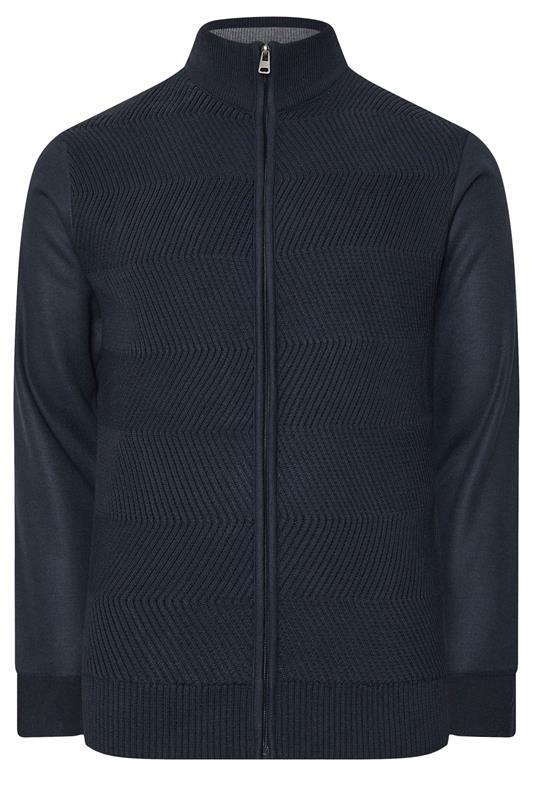 BadRhino Big & Tall Navy Blue Fleece Lined Ribbed Zip Through Ribbed Jumper | BadRhino 6