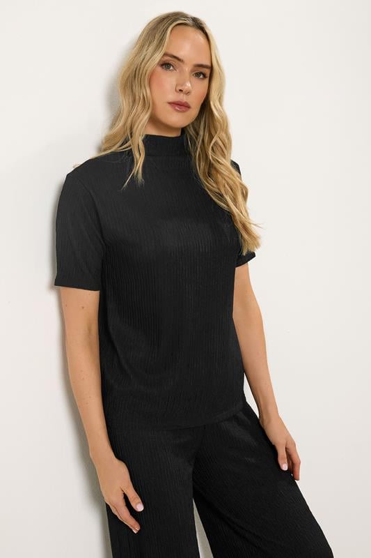 Tall  LTS Tall Black Textured Funnel Neck Top
