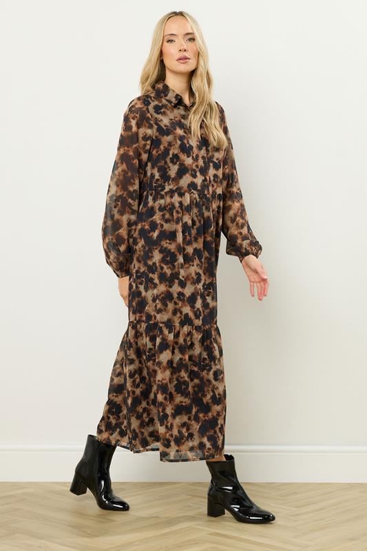 LTS Tall Brown Marble Sheer Tiered Dress | Long Tall Sally 3