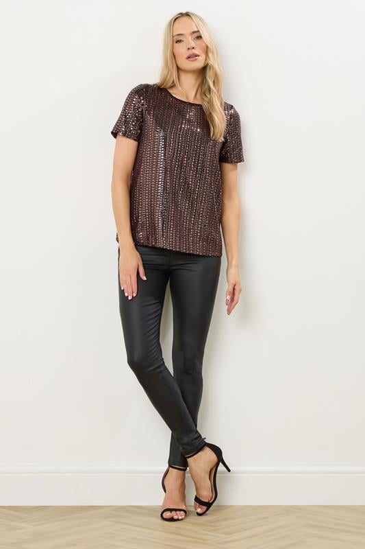 LTS Tall Brown Crew Neck Sequin Top | Long Tall Sally 2