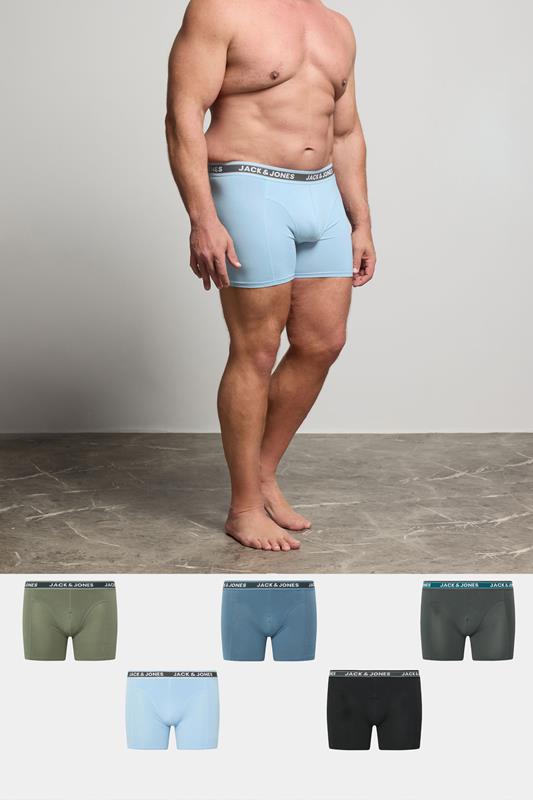 JACK & JONES Big & Tall 5 Pack Blue & Black Boxers