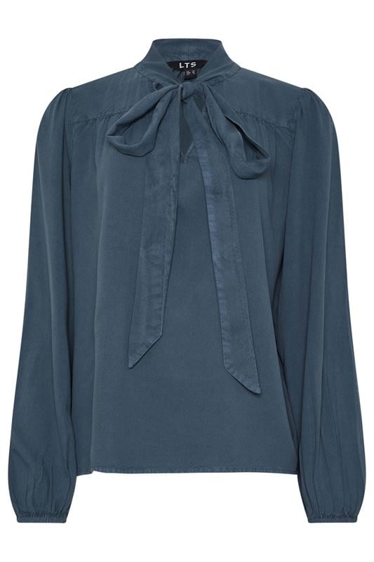 LTS Tall Indigo Blue Acid Wash Tie Neck Blouse | Long Tall Sally 5