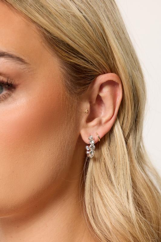 YOURSET 3 PACK Silver Tone Diamante Hoop Earrings | Yours Clothing 1