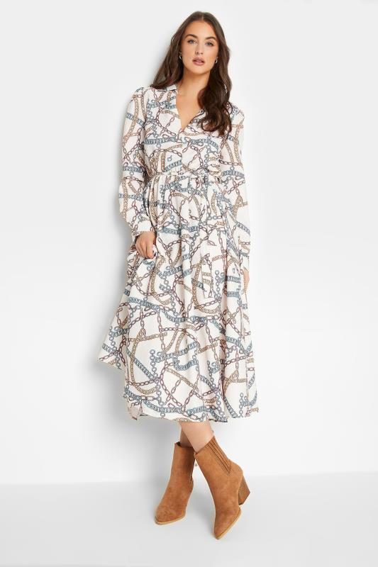 Tall  LTS Tall White Chain Print Wrap Midaxi Dress