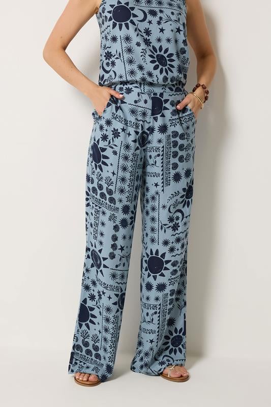 LTS Tall Women's Blue Coastal Print Wide Leg Trousers | Long Tall Sally 2
