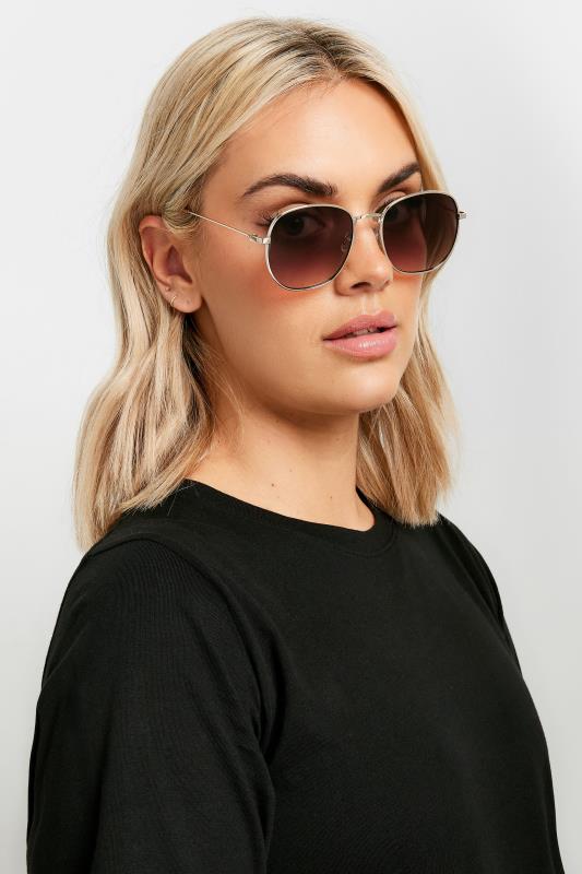 Plus Size  Yours Gold Tone Round Sunglasses