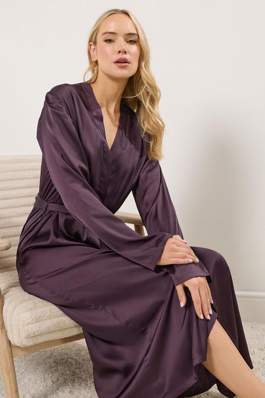 LTS Tall Burgundy Red Maxi Satin Robe | Long Tall Sally 1
