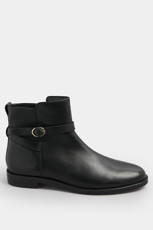 LTS Black Leather Buckle Detail Ankle Boots In Standard Fit | Long Tall Sally 2
