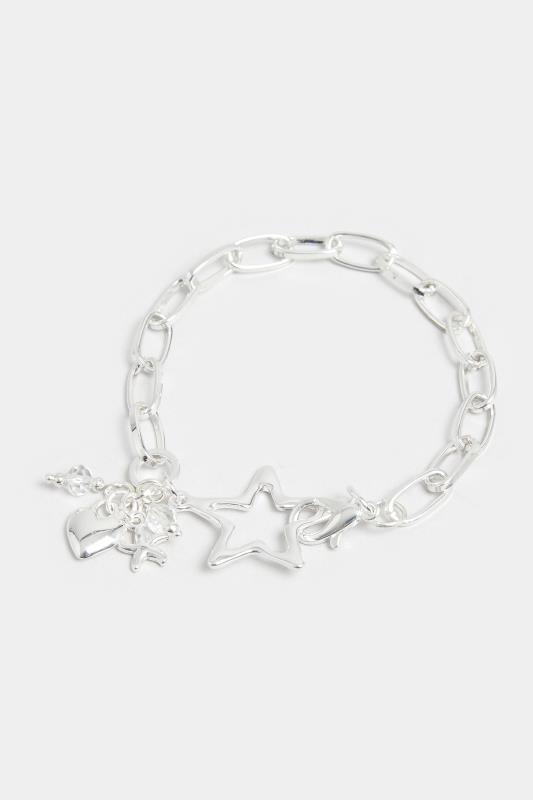 Silver Tone Star & Heart Charm Bracelet | Yours Clothing 2