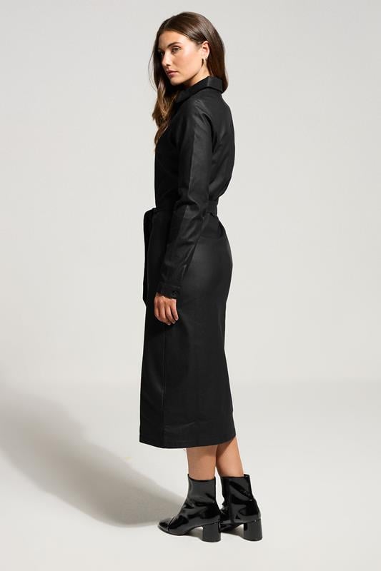 LTS Tall Black Coated Midi Shirt Dress | Long Tall Sally 3
