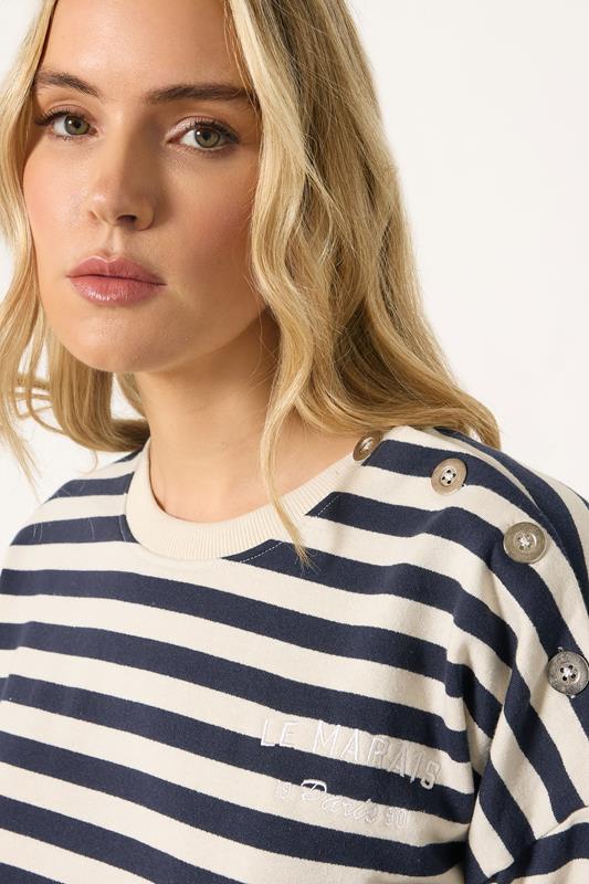 LTS Tall Navy Blue Stripe Embroidered 'Le Marais' Slogan Sweatshirt | Long Tall Sally  4