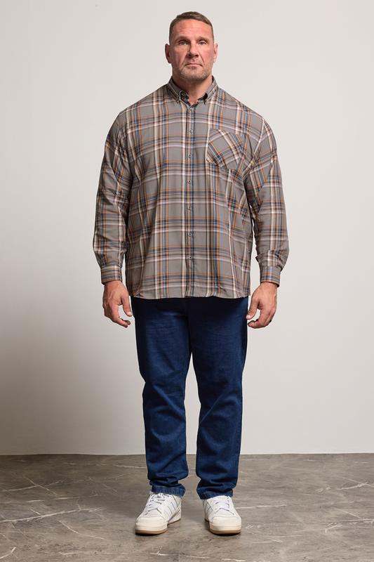 KAM Big & Tall Stone Grey Long Sleeve Check Shirt | BadRhino 2