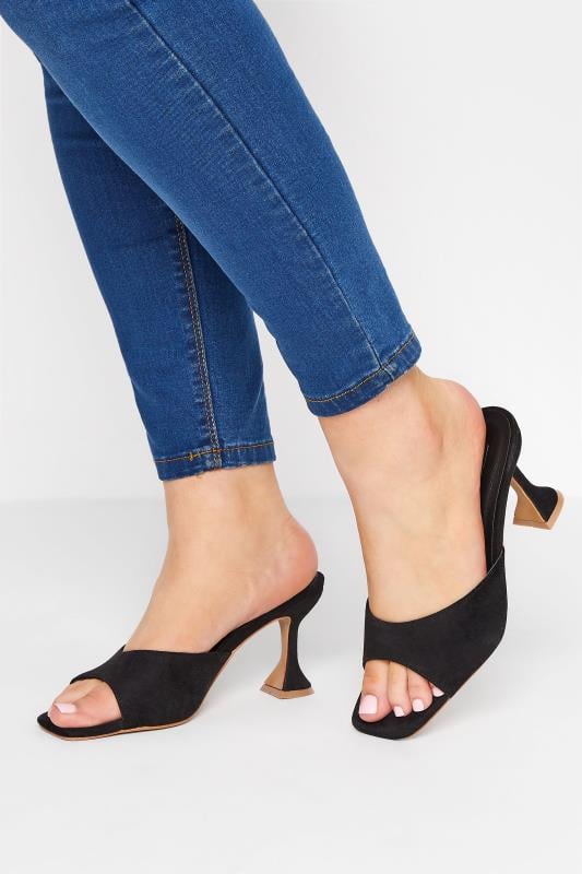 LIMITED COLLECTION Black Flared Heel Mules In Extra Wide Fit | Yours Clothing 1