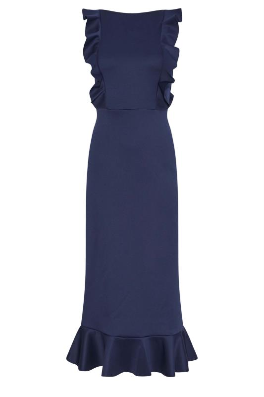 LTS Tall Women's Navy Blue Cross Back Frill Midaxi Dress | Long Tall Sally  6