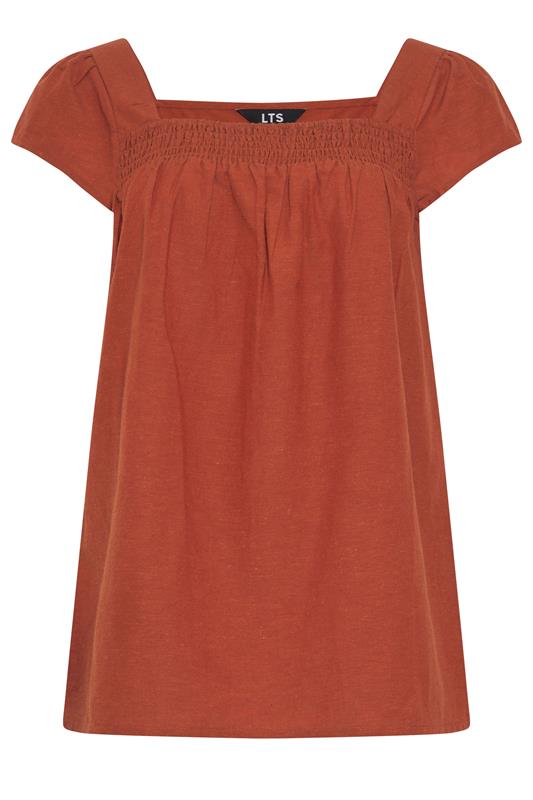 LTS Tall Women's Rust Orange Square Neck Linen Blouse | Long Tall Sally 5