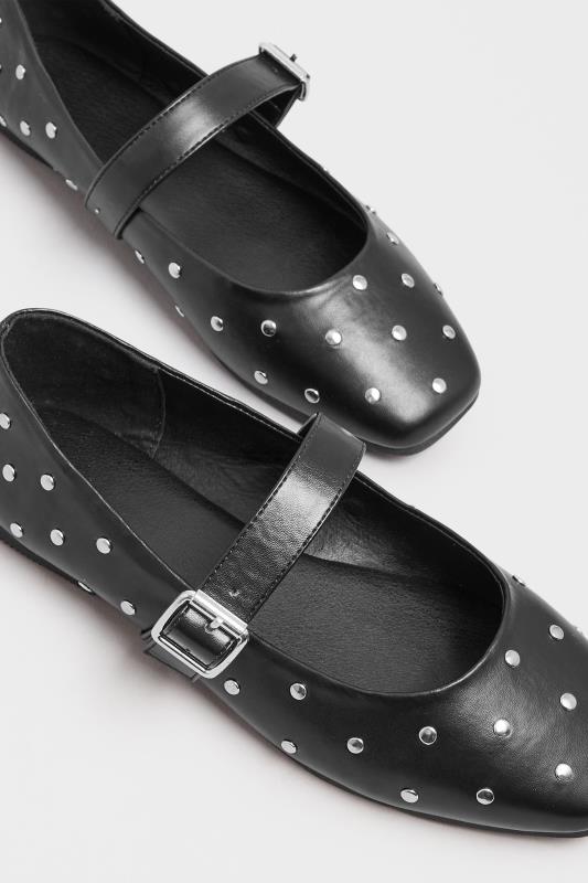 Black Faux Leather Studded Mary Jane Ballet Pumps In Extra Wide EEE Fit | Yours Clothing 6