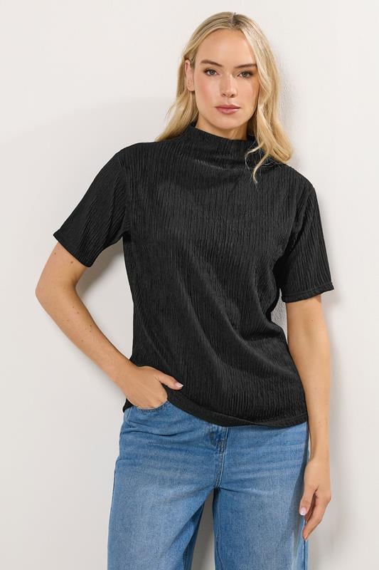 Tall  LTS Tall Black Textured Funnel Neck Top