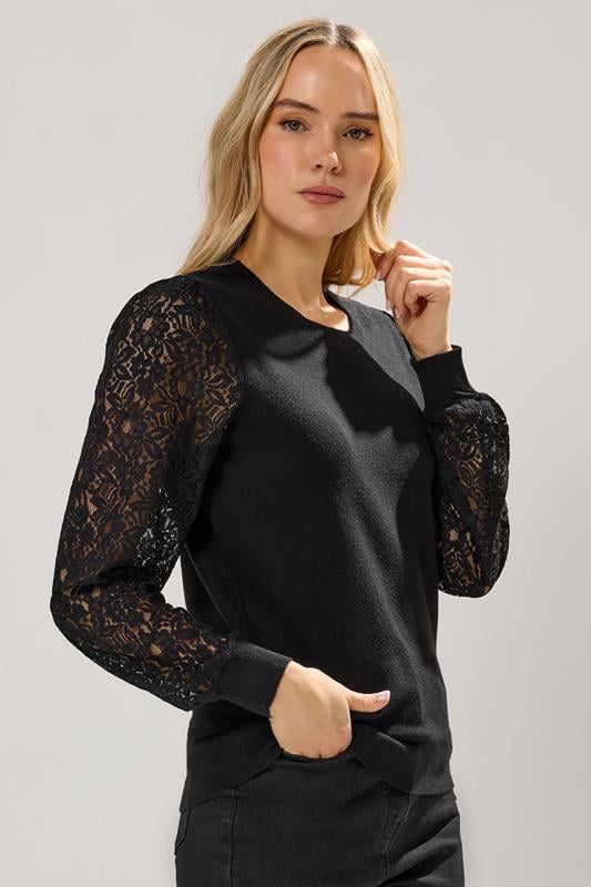 Tall  LTS Tall Black Lace Sleeve Knit Jumper