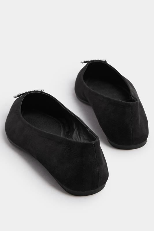 Black Faux Suede Diamante Pointed Ballet Pumps In Extra Wide EEE Fit | Yours Clothing 4