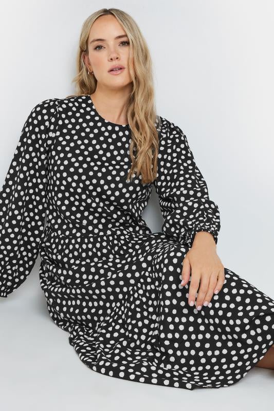 LTS Tall Women's Black Spot Print Tiered Smock Dress | Long Tall Sally