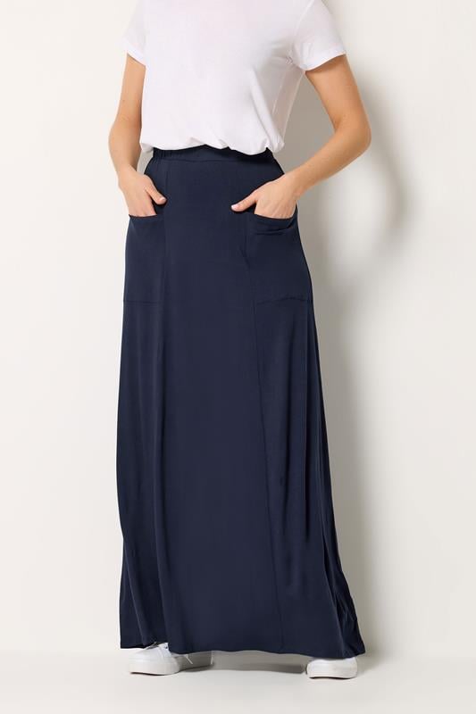  LTS Tall Navy Blue Fit & Flare Jersey Maxi Skirt