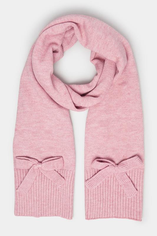 Dusky Pink Bow Detail Knitted Scarf | Yours Clothing 1