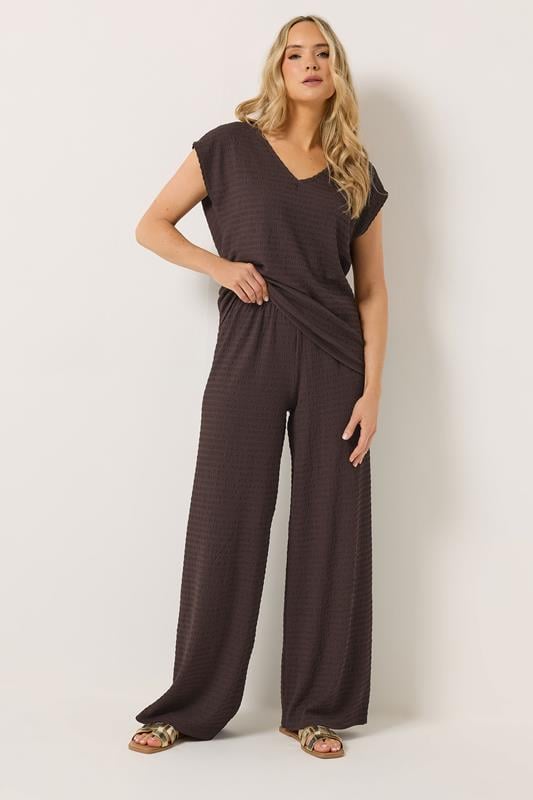  LTS Tall Chocolate Brown Textured Elasticated Wide Leg Trousers