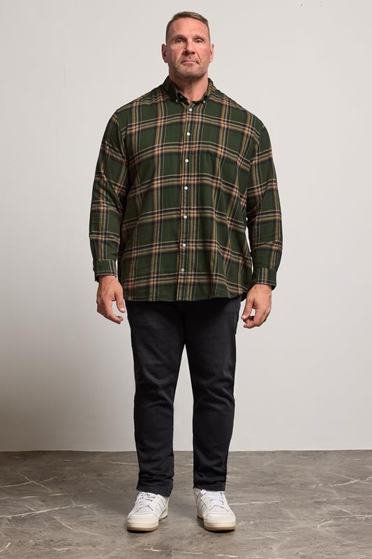 JACK & JONES Big & Tall Rosin Green Classic Flannel Checked Shirt | BadRhino 2