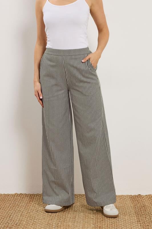 LTS Tall Women's Set Olive Green Stripe Button Cotton Shirt & Trousers | Long Tall Sally 7