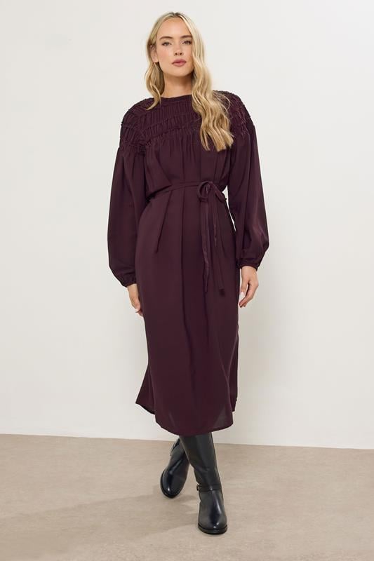 LTS Tall Purple Shirred Long Sleeve Midi Dress | Long Tall Sally 2