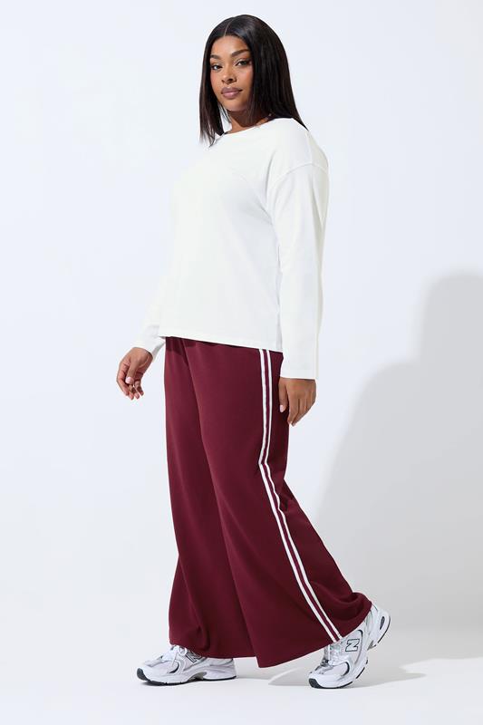 Plus Size  LIMITED COLLECTION Curve Burgundy Red Side Stripe Wide Leg Trousers