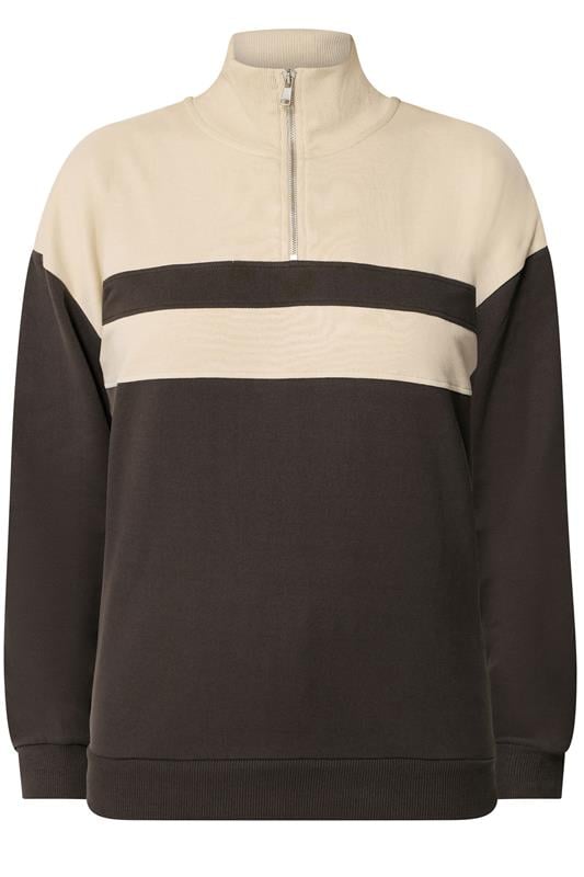 LTS Tall Women's Brown Colour Block Half Zip Sweatshirt | Long Tall sally 5