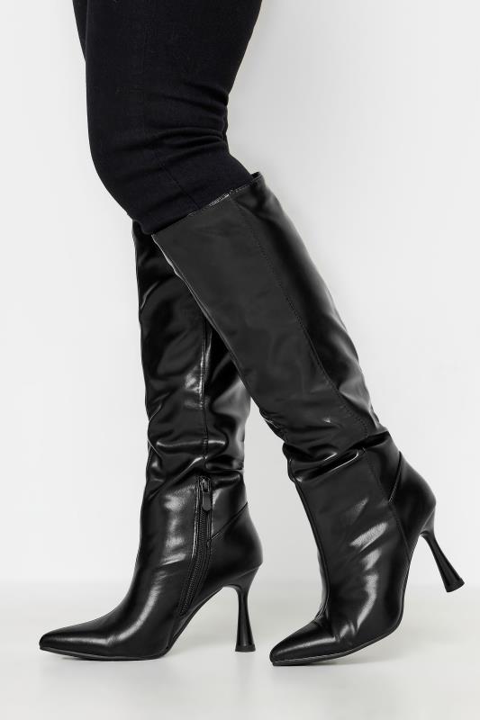 PixieGirl Black Knee High Point Boots In Standard Fit | PixieGirl 1