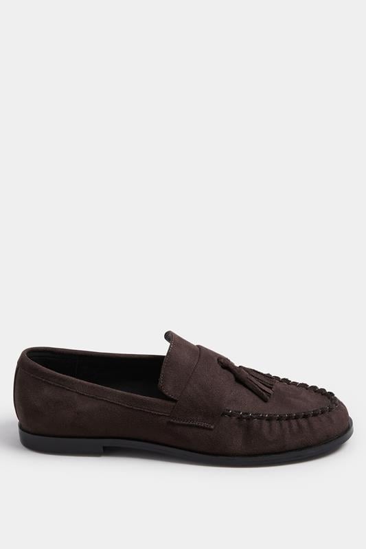 LTS Chocolate Brown Faux Suede Tassel Flat Loafers | Long Tall Sally 2