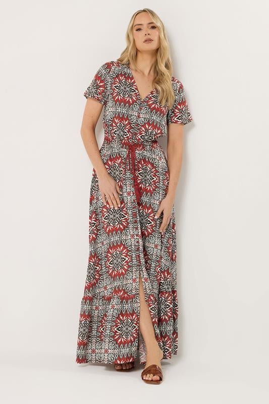  LTS Tall Rust Orange Tile Print Tie Waist Maxi Dress