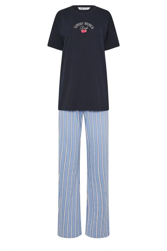 LTS Tall Women's Navy Blue 'Sunday Brunch' Slogan Striped Pyjama Set | Long Tall Sally 6
