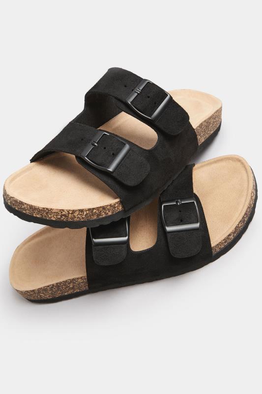 Black Faux Suede Buckle Strap Footbed Sandals In Extra Wide EEE Fit | Yours Clothing 5